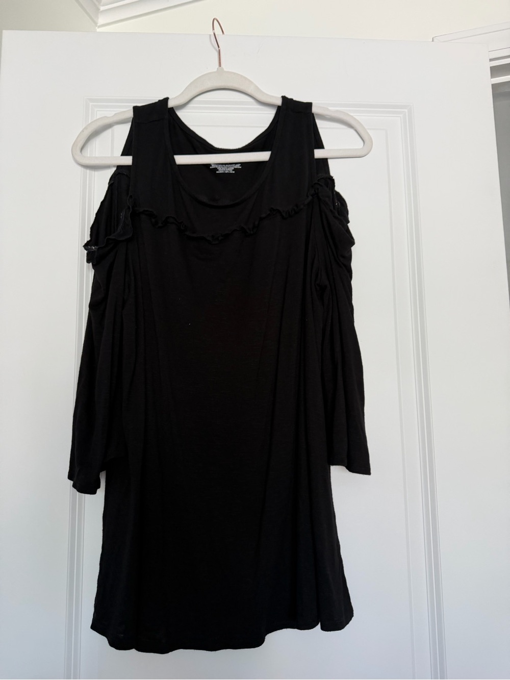 Black Cold-Shoulder Ruffle Women's Top
